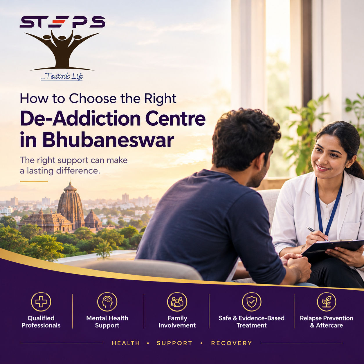 STEPS De-Addiction Centre Bhubaneswar offering compassionate addiction counselling with professional support, mental-health care, family involvement, and relapse prevention.